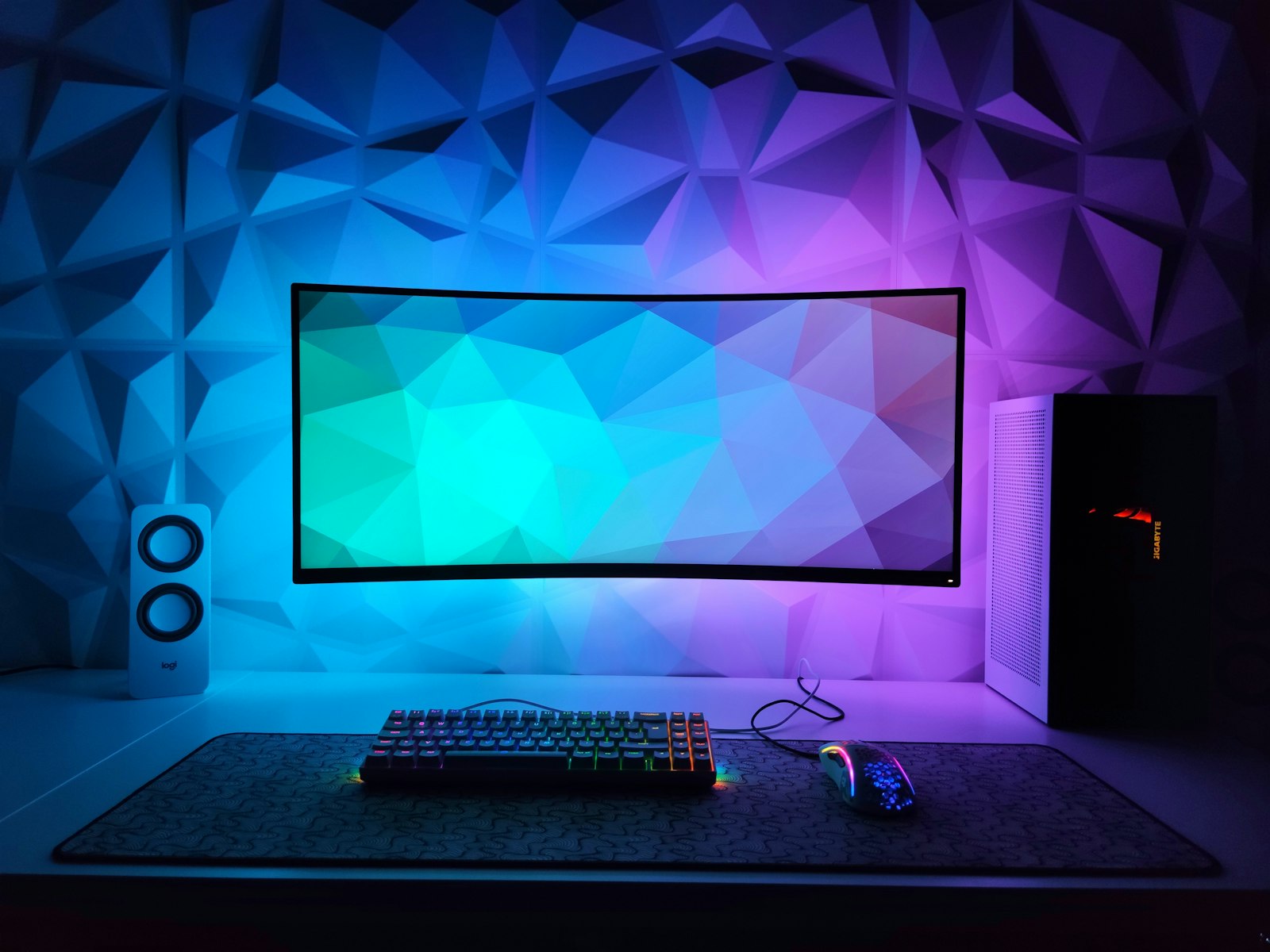 High-refresh curved monitor gaming PC with RGB keyboard